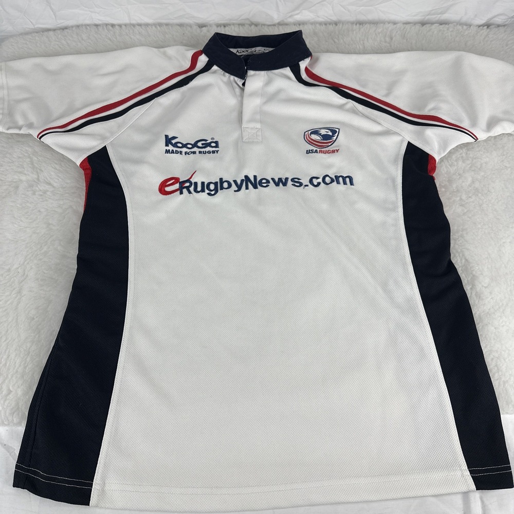 KooGa USA Rugby Official Match Shirt Mens Medium White Navy Red Jersey Sponsor